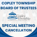 Decorative image with Copley Circle Gazebo in the middle and words reading Special Meeting Cancelled