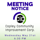 Graphic white background with cic logo, stating meeting is may 21st at 6:30pm