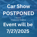 Car Show POSTPONED graphic, blue background white letters