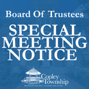 Special meeting notice in white bold letters with a blue background