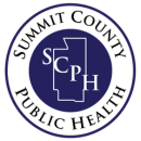 a decorative image, a blue circle with a white silhouette of Summit County